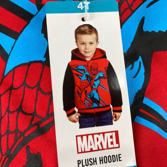 NWT Disney Marvel Boys Sz 4T Spiderman Kids Plush Hoodie Jacket Black Red - Picture 5 of 9